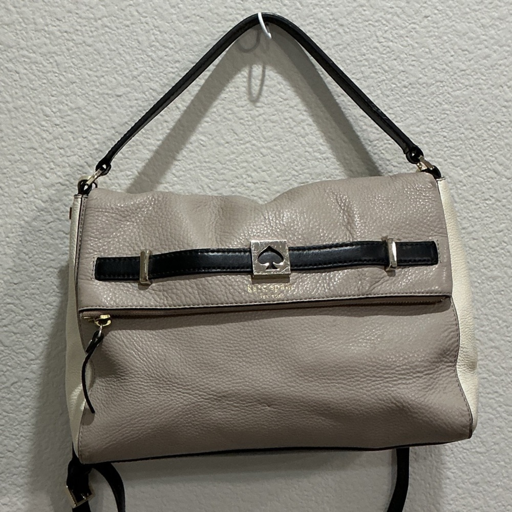 Kate Spade Taupe/Black/Ivory Leather Houston St. Maria Satchel Bag